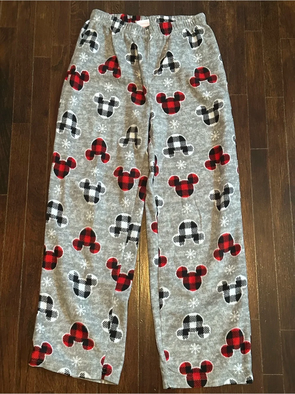 Disney Mickey Mouse Buffalo Plaid Snowflake Pajama Pants Boys/Girls Size 8 Gray